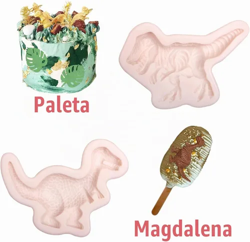 Vista 5 de Moldes de silicona para fondant de chocolate de dinosaurio, 4 piezas, hojas tropicales de dinosaurio, hojas de Monstera, molde de silicona