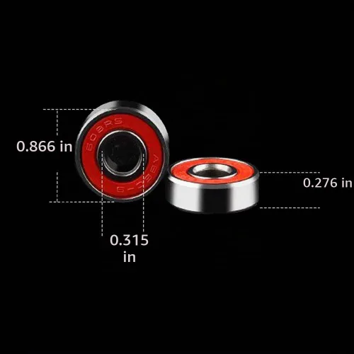 Vista 2 de Rodamientos largos del monopatín ABEC-9 608 RS de plata roja (8PCS)