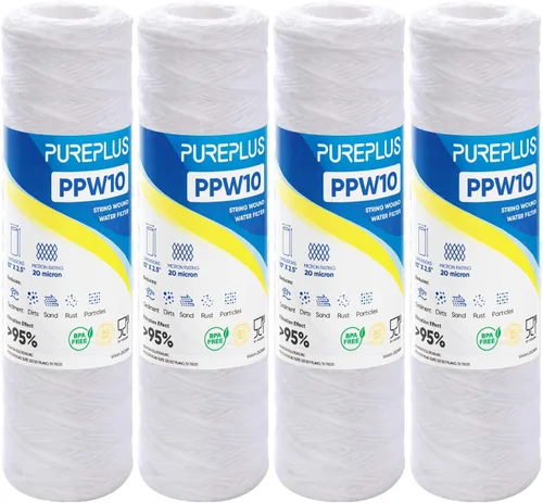 Vista 10 de PUREPLUS Filtro de sedimentos para heridas de cuerda para toda la casa de 10 micrones de 10 x 2.5 pulgadas para agua de pozo, cartucho de repuesto