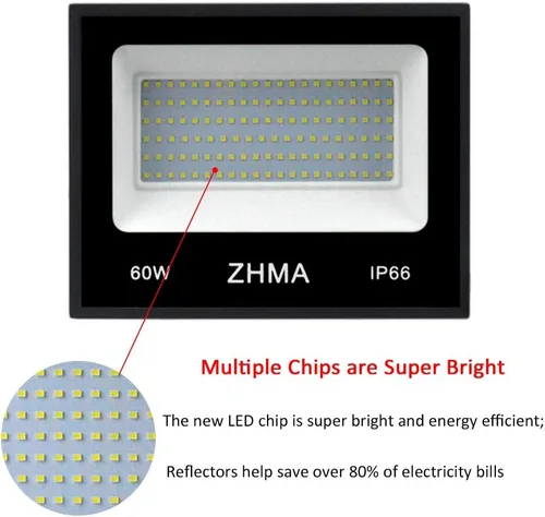 Vista 2 de Paquete de 3 luces LED de 60 W con enchufe (blanco cálido), luces de seguridad superbrillantes de 6000 lm (equivalente a luces halógenas de 300 W)