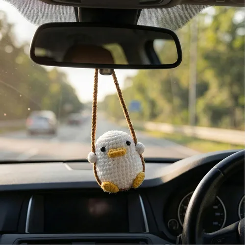 Vista 11 de Accesorios colgantes de espejo de coche con pollito - Decoración tejida a mano para espejo retrovisor, estética