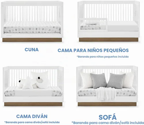 Vista 4 de Delta Children James - Cuna convertible de acrílico 4 en 1, certificado Greenguard Gold, blanco bianca/bellota Bianca Blanco/Bellota