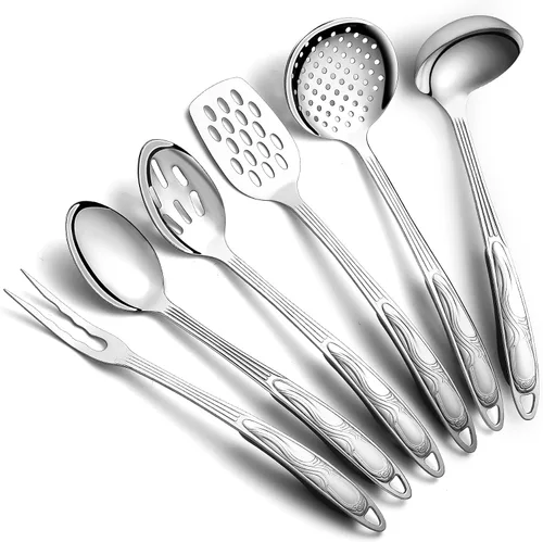 Vista 9 de Berglander Juego de utensilios de cocina de acero inoxidable, 6 piezas, juegos de utensilios de cocina, utensilios de cocina esenciales incluyen