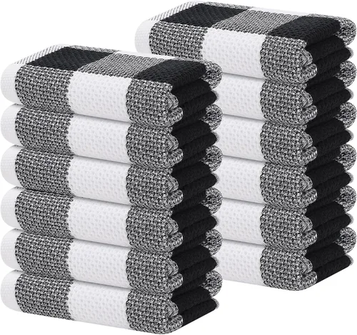 Vista 28 de Homaxy Paquete de 6 paños de cocina 100% algodón, 12 x 12 pulgadas, negro y rojo Negro & rojo
