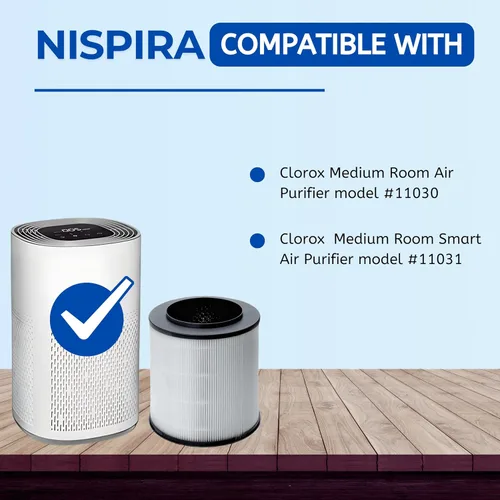 Vista 2 de Nispira 12030 Filtro de repuesto para purificador de aire Clorox 11030 11031 Sala mediana 3 en 1, carbón activado HEPA verdadero que elimina humo
