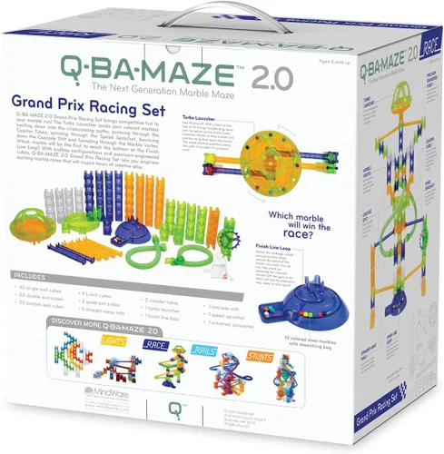 Vista 4 de MindWare Q-BA-Maze 2.0 Grand Prix Racing Set - Juguete de construcción de carreras de mármol con luces activadas por movimiento, a partir de 8 años