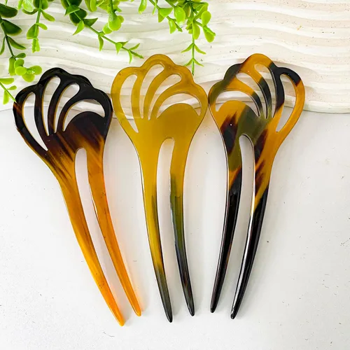 Vista 3 de Palillos para el pelo largo, palillo alisador de pelo natural de cuerno de búfalo, alfiler de 5.5 pulgadas, regalo para la madre, 1 unidad, flor