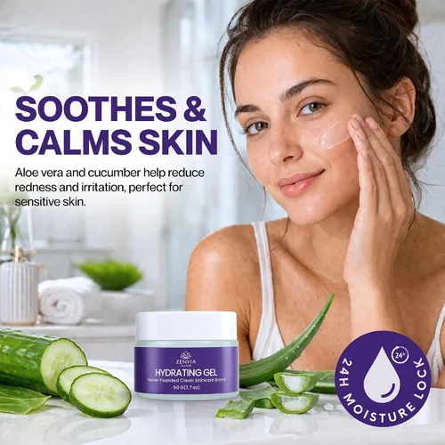 Vista 6 de Gel hidratante para la cara (1.76 oz) – Hidratante facial hidratante con aloe vera, niacinamida y vitamina E – Hidratante a base de agua