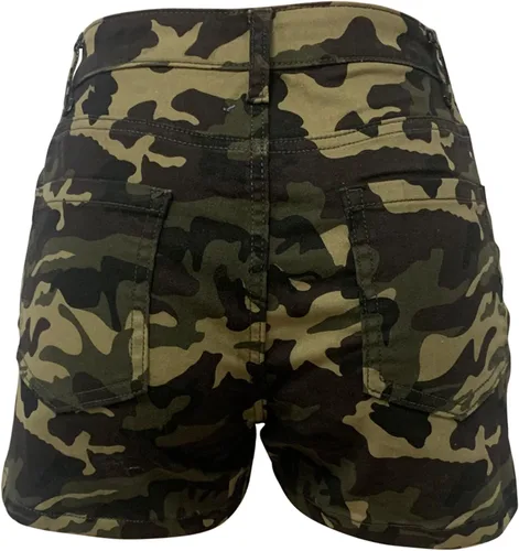 Vista 5 de Pantalones cortos cargo de camuflaje para mujer, cintura alta, pantalones cortos de fatiga militar, pantalones cortos de mezclilla de camuflaje