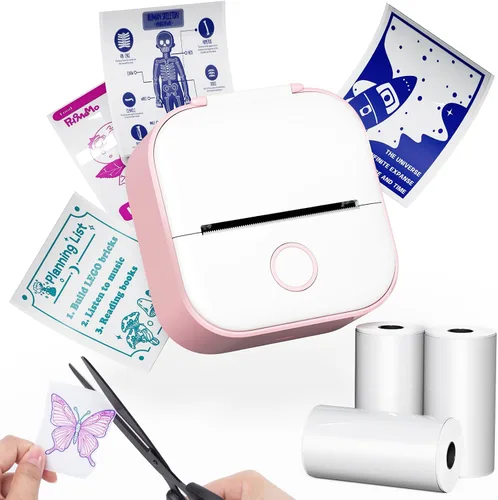 Vista 11 de Memoqueen T02 Mini impresora de etiquetas adhesivas y papel de 3 rollos, color negro Impresión HD de 1.969 in, aplicación inteligente, regalo