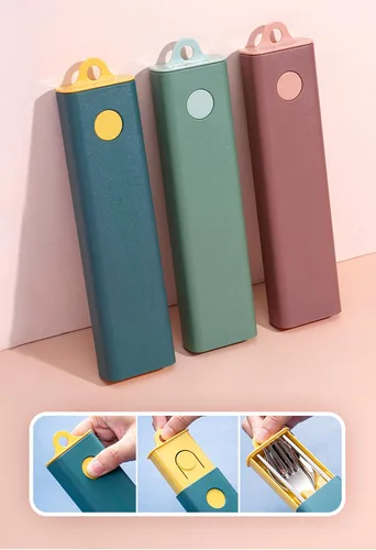 Vista 6 de Muka Juego de 3 utensilios portátiles personalizados, palillos de acero inoxidable, tenedor, cuchara de viaje con logotipo personalizado y nombre