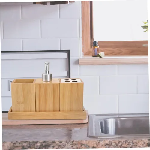 Vista 4 de DOITOOL Suite de baño de bambú de lujo 4 unids set cepillo de dientes taza taza lavado taza decorar su estilo de baño