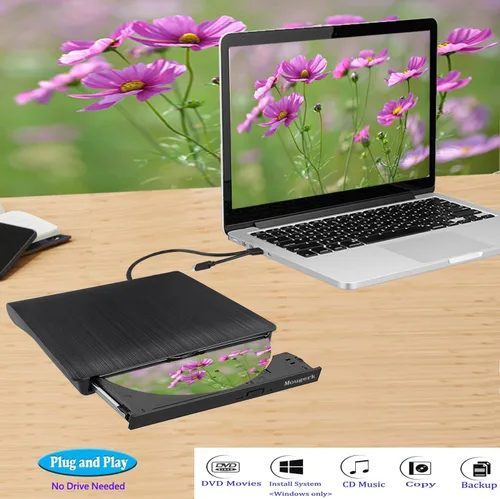 Vista 4 de Unidad externa de CD de DVD, USB 3.0 Tipo-C Ultra Slim Drives CD DVD RW Player/DVD CD ROM Drive/Writer/Rewriter/USB CD Burner Compatible con Mac