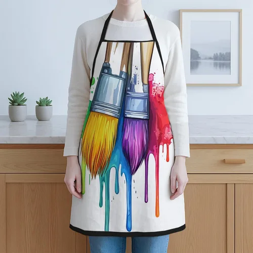 Vista 6 de Delantal artístico para pintar, colorido diseño de pinceladas para cocina, equipo de estudio de arte para adultos, suministros de arte de primavera