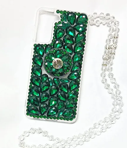 Vista 2 de Funda para Samsung Galaxy S21 5G, funda con soporte de diamante con purpurina 3D, color verde