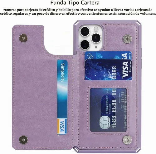Vista 5 de iCoverCase Funda compatible con iPhone 11 Pro Max con tarjetero para mujer, bloqueo RFID en relieve, piel sintética con correa de muñeca para 11pro