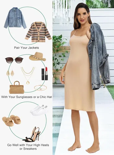 Vista 4 de Vlazom Vestido completo para mujer, tirantes delgados ajustables, básico, para debajo del vestido, camisola, minivestido para dormir, tallas S-XXL