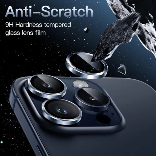 Vista 4 de JETech Protector de lente de cámara para iPhone 15 Pro/15 Pro Max, azul, 1 juego Vidrio templado 9H, cubierta de anillo individual de metal
