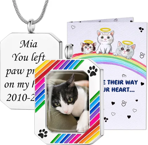 Vista 18 de Fanery Sue Collar personalizado para cenizas de mascotas para perros y gatos, foto y texto personalizados, regalo de condolencia, regalo