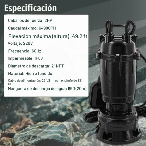Vista 3 de Bomba sumergible de aguas residuales/efluentes del arrabio de la bomba 220V 2HP del sumidero