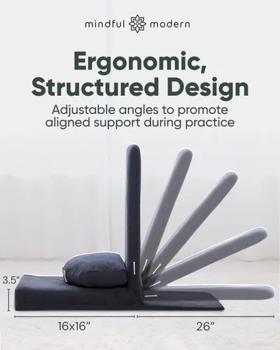 Vista 2 de Silla de Meditación Plegable Pro – Asiento de Meditación Ajustable con Soporte para la Espalda y Cojín de Meditación de Trigo Sarraceno de Media
