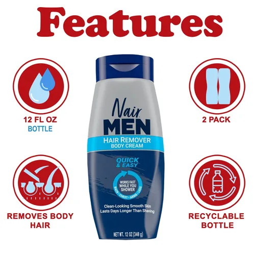 Vista 2 de Nair Crema corporal depilatoria para hombres, 12 onzas (paquete de 2)
