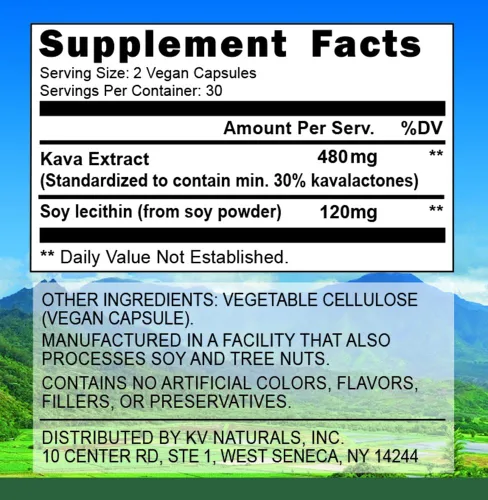 Vista 2 de Cápsulas en polvo de extracto de raíz de kava kavalactona al 10% (60 cápsulas)