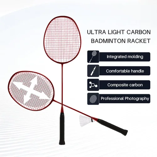 Vista 2 de Raquetas de bádminton, juego de raquetas de bádminton, ofensivas y defensivas, raqueta de entrenamiento profesional ultraligera de carbono compuesto