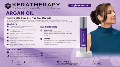 Vista 3 de KERATHERAPY Aceite de argán con infusión de queratina, 1.7 fl. oz., 1.7 fl oz – Reparación del cuidado del cabello para cabello seco dañado
