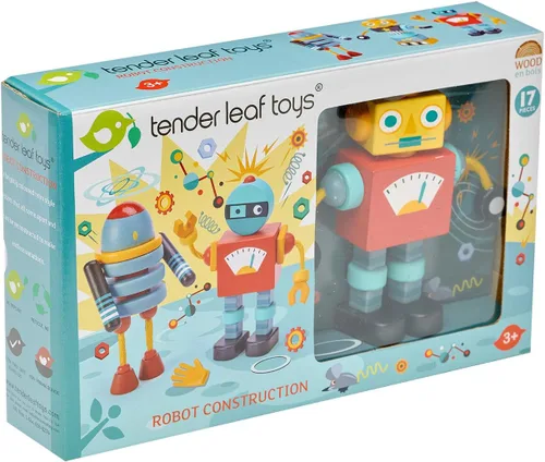 Vista 2 de Tender Leaf Toys - Construcción de robots - Juego de construcción de madera de 17 piezas para construir y apilar 3 robots en infinitas variaciones
