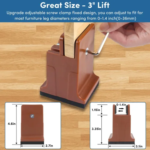 Vista 2 de DEDU Elevadores de cama con abrazadera de tornillo ajustable, elevadores de sofá de 3 pulgadas, resistentes, paquete de 4 unidades que soportan