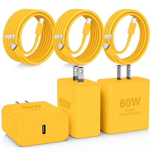 Vista 29 de Hzevn Bloque de cargador de pared rápida USB C de 60 W para teléfonos Galaxy S26 Android, paquete de 3 adaptadores de cargador súper rápido