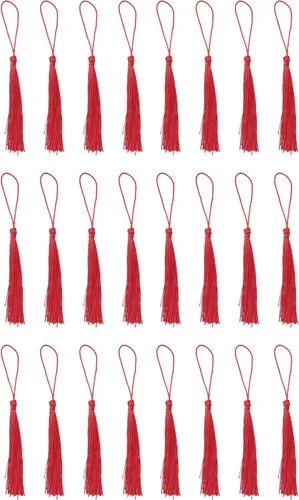 Vista 9 de SOWAKA 30 piezas de mini borlas suaves con lazo para manualidades, proyectos de manualidades, aretes, fabricación de joyas, recuerdo, graduación