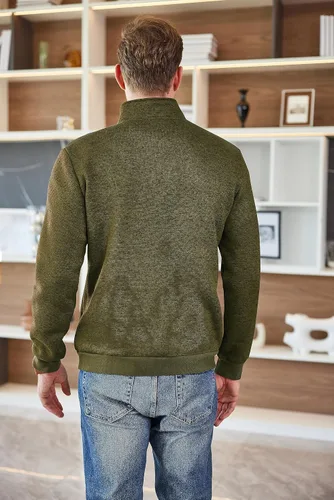 Vista 3 de COOFANDY Sudadera de punto con cremallera de un cuarto para hombre, suéter térmico de punto casual ajustado