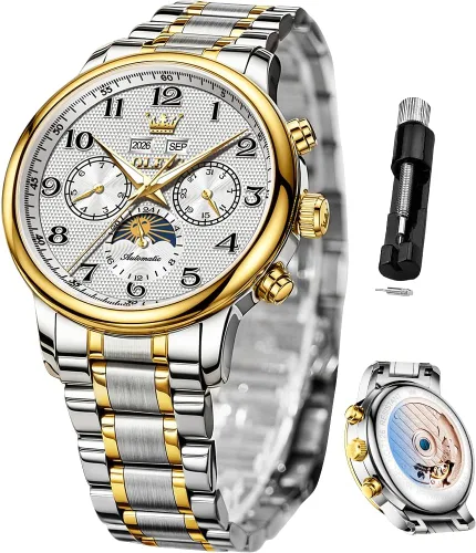 Vista 22 de OLEVS Relojes automáticos para hombre, de lujo, esqueleto multifuncional, reloj mecánico de cuerda automática, fecha, impermeable, luminoso, reloj
