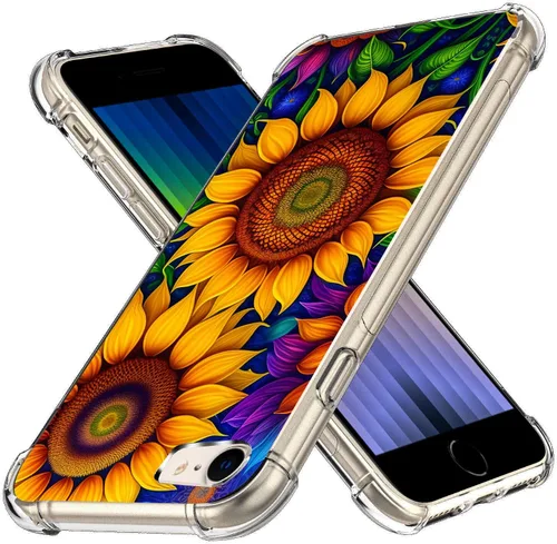 Vista 4 de Funda para iPhone SE 3ª Gen 2022, hermosa funda de girasoles con protección contra caídas y a prueba de golpes, cubierta protectora de cuerpo
