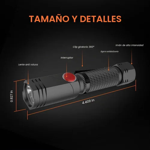 Vista 6 de NICRON B74T Linterna de luz roja, luz LED blanca recargable de 700 lúmenes con base magnética, clip, IP65 impermeable para camping, caminata Gris