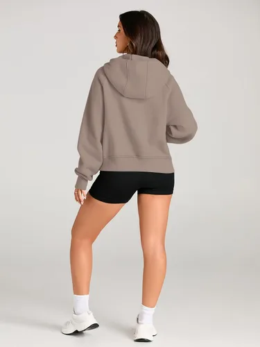 Vista 3 de AUTOMET Sudaderas con capucha para mujer, con media cremallera, chaquetas de vellón, tops de gran tamaño, trajes de otoño, ropa de moda de invierno