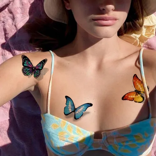Vista 4 de CHARLENT 148 hojas individuales de tatuajes temporales de mariposa para niñas y mujeres, tatuajes de mariposa realistas 3D para niños, regalos