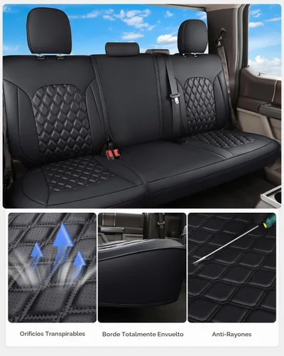 Vista 5 de Huidasource Fundas para asiento trasero de automóvil, de cuero (fila trasera, negro)