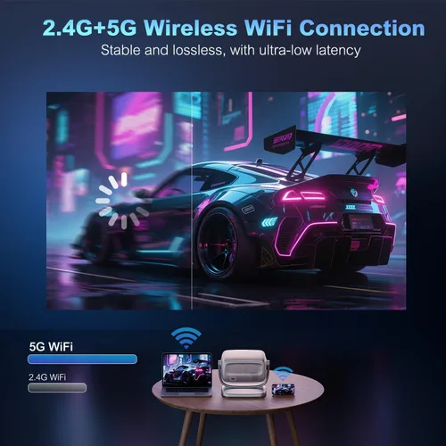 Vista 4 de Proyector inteligente 4K nativo 1080P 1800 ANSI, enfoque automático, WiFi 5G, Bluetooth 5.2, aplicaciones integradas, proyector de película portátil