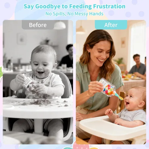 Vista 5 de Cuchara universal para alimentos para bebés, paquete de 10, cucharas de silicona para bebés, para viajes, para comida de bebé, cuchara exprimible