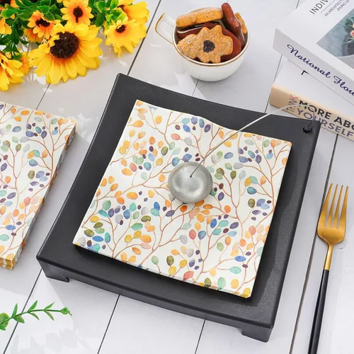 Vista 3 de AnyDesign 100 servilletas de papel de hojas coloridas, ramas de hojas de acuarela, servilletas desechables para almuerzo, postre, cena, servilletas