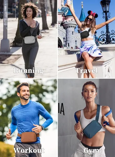 Vista 6 de Everywhere - Bolsa de cinturón para mujer, mini bolsa ligera con cintura ajustable, impermeable, cruzada para correr, viajar, senderismo, Negro