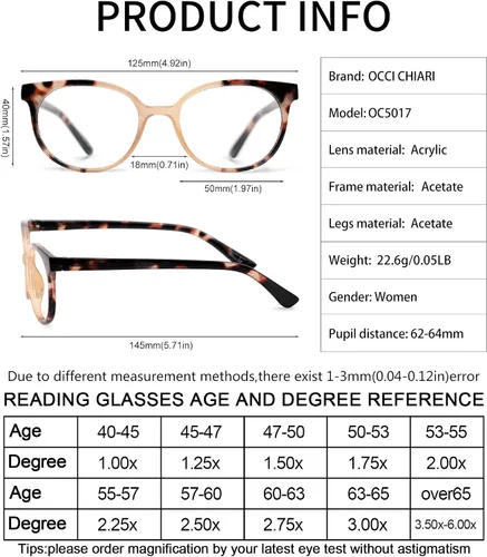 Vista 5 de Occi Chiari - Lentes de lectura para mujer 1.0 1.25 1.5 a 6.0, Marrón, 100