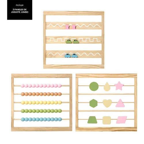 Vista 3 de ZETY - Corralito de madera natural para bebés, patio de juegos plegable de 8 o 10 paneles con panel de puerta y juguetes integrados, certificado CPC