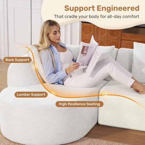 Vista 3 de Sofá modular modular de 114 pulgadas para sala de estar, moderno sofá modular con diván, sofá seccional en forma de L, no requiere montaje, beige