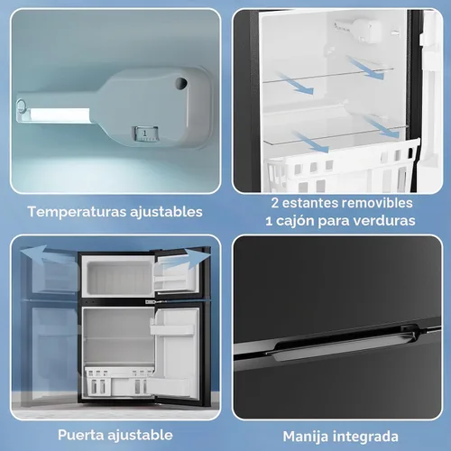 Vista 3 de Electactic 3.1 pies cúbicos Mininevera con congelador de 2 puertas, refrigerador compacto mini con estantes de vidrio ajustables y removibles