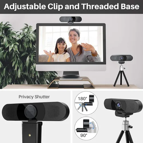 Vista 9 de Cámara web 3 en 1 con trípode y cubierta de privacidad, cámara web eMeet C980 Pro con micrófono, 2 altavoces y 4 matrices de micrófono de reducción
