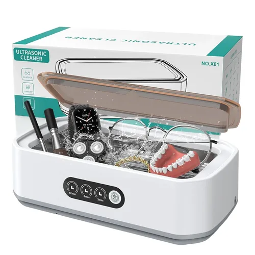 Vista 8 de Máquina de limpieza ultrasónica de 49 kHZ con temporizador digital, acero inoxidable 304, limpiador ultrasónico profundo de 22.0 fl oz para gafas